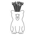 Bear grizzly with floral basket bohemian style