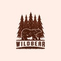 Bear, Grizzly Bear, Wild Bear Vintage Silhouette Logo Vector Illustration Design. Hand Drawn Wildlife Outdoor Logo Badge Template Royalty Free Stock Photo