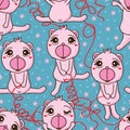 Bear happy play rope seamless pattern