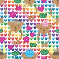 Bear hat colorful love seamless pattern