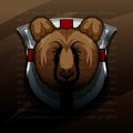 Bear Head logo on knightly Shield. Royalty Free Stock Photo