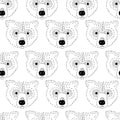 Bear head seamless vector pattern black and white. Bear face monochrome background. Minimalistic Scandinavian style