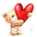 Teddy bear with the big red heart.Childish illust Royalty Free Stock Photo