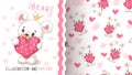 Bear with heart - seamless pattern.