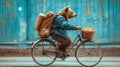 Bear hipster ride with bicycle