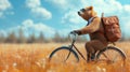 Bear hipster ride with bicycle