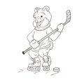 Bear hockey player. Coloring page.