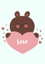 The bear holds the heart. Valentine`s Day card. Vector graphics