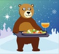 Bear holds a tray with healthy food