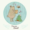 Bear with honey illustration for fairytales books Royalty Free Stock Photo