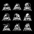 Bear, horse, snake, ram, fox, piranha, dinosaur, octopus head isolated vector logo concept.