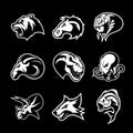 Bear, horse, snake, ram, fox, piranha, dinosaur, octopus head isolated vector logo concept. Royalty Free Stock Photo