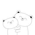 Bear hugging couple family. Hug, embrace, cuddle. White contour silhouette. Cute kawaii funny cartoon character. Happy Valentines