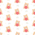 Bear hugging heart seamless pattern background