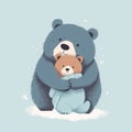 The bear hugs the little cubs. Festive theme, Concept: Poster for a children\'s room. Baby print for nursery.