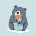 The bear hugs the little cubs. Festive theme, Concept: Poster for a children\'s room. Baby print for nursery.