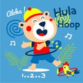 Bear the hula hoop dancer funny animal cartoon,vector illustration
