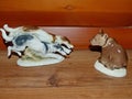 Bear and hunting dogs. A chance meeting in the woods. Retro porcelain figurine, collection.