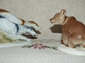 Bear and hunting dogs. A chance meeting in the woods. Retro porcelain figurine, collection.