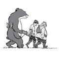 Bear hunting hunters. The bear arrested the hunters.