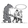 Bear hunting hunters. The bear arrested the hunters.