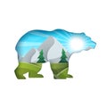 Bear illustration. Cartoon paper landscape. Royalty Free Stock Photo