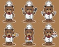 Vector illustration of cute Bear Chef cartoon with food.
