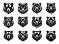 Bear labels. Bears heads of predators in black and white detailed lineart style. Vector set of animal avatars, forest Royalty Free Stock Photo