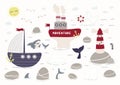 Sea, ocean landscape clipart, ships, rocks, lighthouse