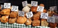 Bread and loaves for sale at farmers market