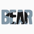 Bear logo with double exposure. Animal silhouette with text. Modern trendy illustration for poster.