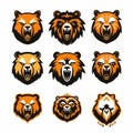 Bear Logos Collection: Intense Movement Expression In Dark Orange And Light Black
