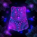 Bear Mandala space. Psychedelic pattern