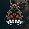 Bear mascot logo design vector with modern illustration concept style for badge, emblem and tshirt printing. angry bear basketball