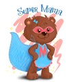Bear mother Supemom superhero in a blue dress.