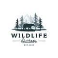 Bear, Mountain and Pine Cedar Conifer Wilderness Adventure Logo Design