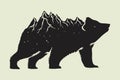 Bear with mountain range on its back isolated vector illustration.