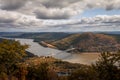 Bear Mountain State Park and Bridge over Hudson River early fall foliage