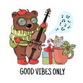 BEAR MUSICIAN Animal Music Cartoon Good Vibes Only Birthday