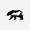 Bear and nature landscape. Vector Double exposure, wildlife concept, bear silhouette and mountains Royalty Free Stock Photo