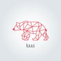 Bear origami. Color red and text with background