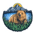 Bear outdoors design illustration using a hand drawing style