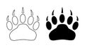 Bear or panda paw footprint with claws. Silhouette, contour. Icon. Vector isolated on white. Black and white. Grizzly Royalty Free Stock Photo