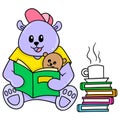 The bear parents are telling their cubs a story book, doodle icon image kawaii