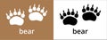 Bear paw print trail icon. Grizzly, polar bear foot print track icons vector set. Black and white. Isolated vector illustration. Royalty Free Stock Photo