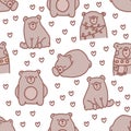 bear pijamas hearts pattern braun cute lazy bears Royalty Free Stock Photo