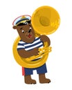 Bear plays sousaphone or tuba. Brass band Royalty Free Stock Photo