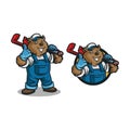 Bear plumber logo mascot cartoon. vector illustration Royalty Free Stock Photo