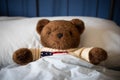 Bear plush toy put into parents bed