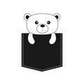 Bear in the pocket. Cute cartoon contour character. Dash line. Forest animal collection. White and black color. T-shirt design. Ba Royalty Free Stock Photo